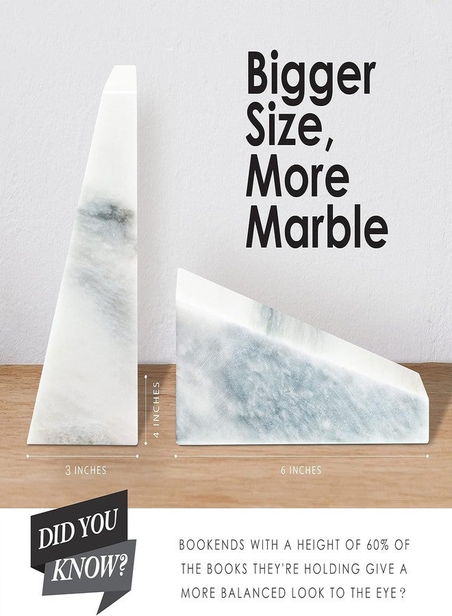Ottimo Polished Heavy Stone Marble 6" Book Ends for Bookshelf Decor, Home, Office or Kitchen Shelves. Heavy, Triangular, and Decorative Book Stopper with Anti-Slip Pads, Great Gift Idea (White) - Image 2