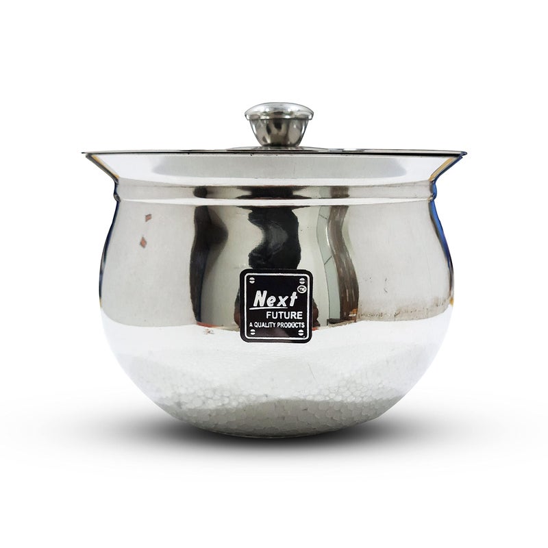 NEXT Future - 1000ml, 20G Tomato/Gundu Stainless Steel Utensil/Handi/Bartan, Highly Polished Cookware & Serveware Handi Set for Kitchen with lid & knob (1000ml) - Image 1