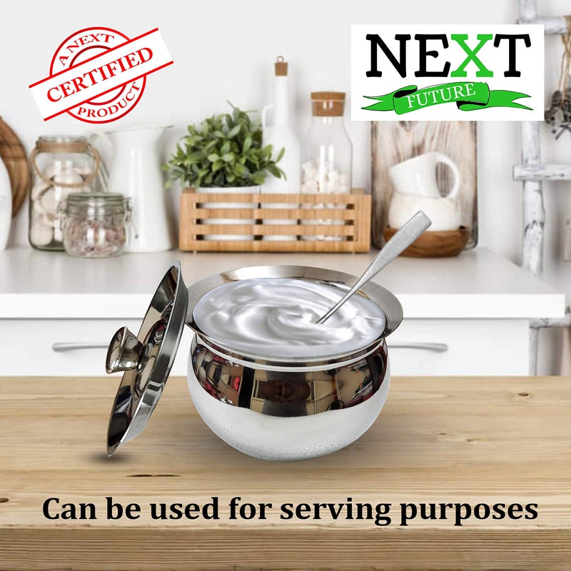 NEXT Future - 1000ml, 20G Tomato/Gundu Stainless Steel Utensil/Handi/Bartan, Highly Polished Cookware & Serveware Handi Set for Kitchen with lid & knob (1000ml) - Image 3