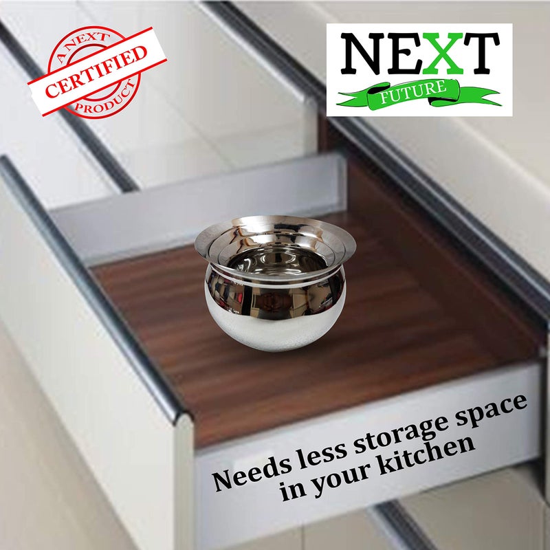 NEXT Future - 1000ml, 20G Tomato/Gundu Stainless Steel Utensil/Handi/Bartan, Highly Polished Cookware & Serveware Handi Set for Kitchen with lid & knob (1000ml) - Image 5