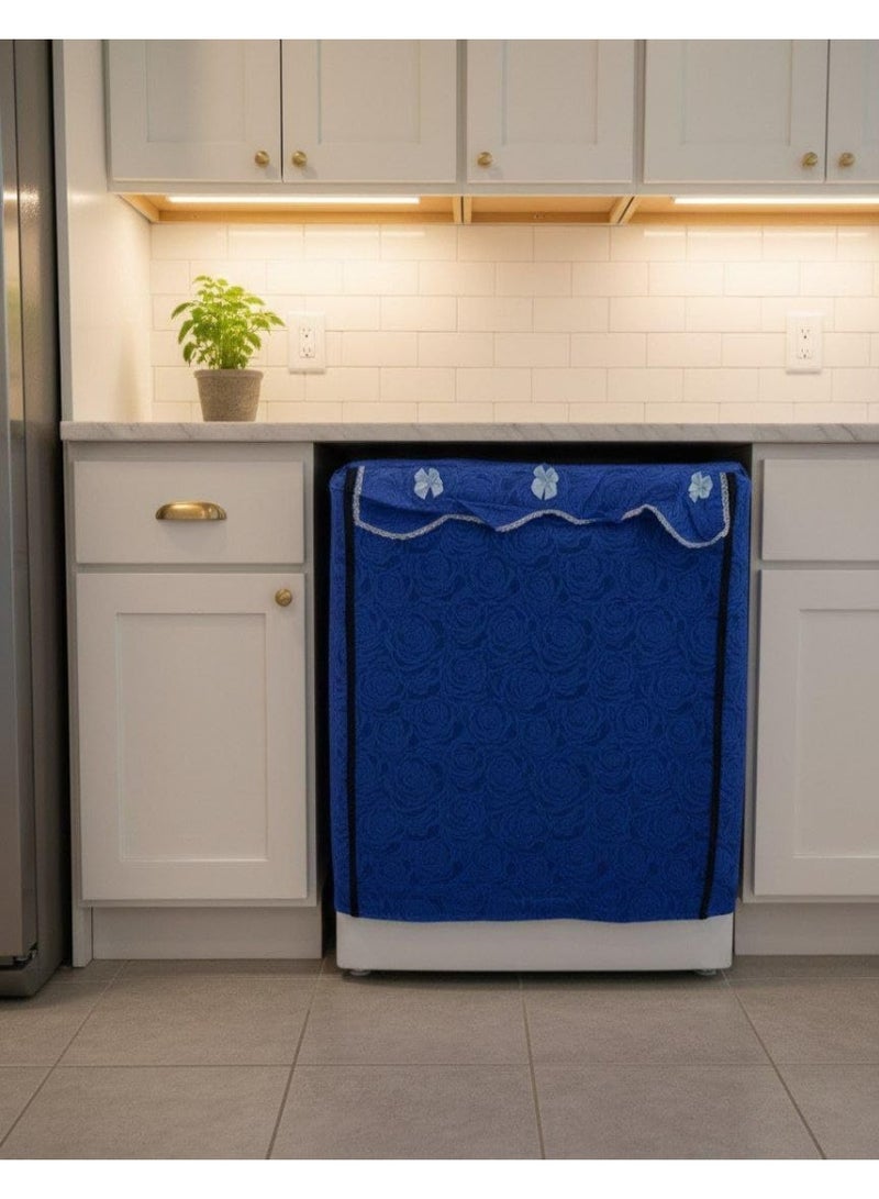 Generic Front Load Washing Machine Cover, Blue Rose Quilted Fabric .ms | Decorative Bow Detail, Dust Protection, Scalloped Edge, Fits Front Loaders, Rose Texture Pattern - Image 2