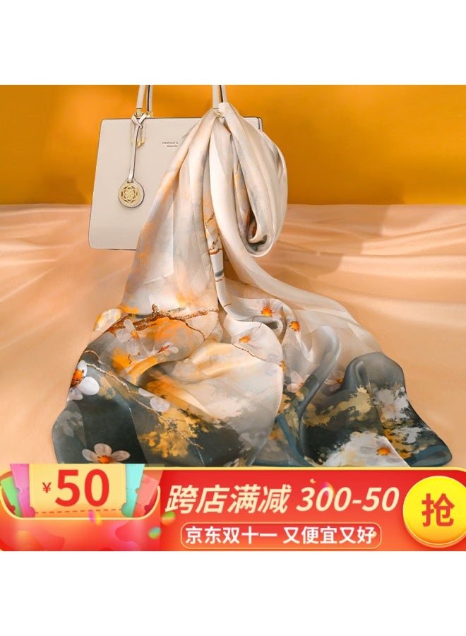 Hang Silk House Hangsifu صندوق هدايا منديل حريري، منديل حرير توت، وشاح نسائي على الطراز الصيني، غلاف خارجي، هدية عيد ميلاد للأم، أزرق وأصفر - Image 1