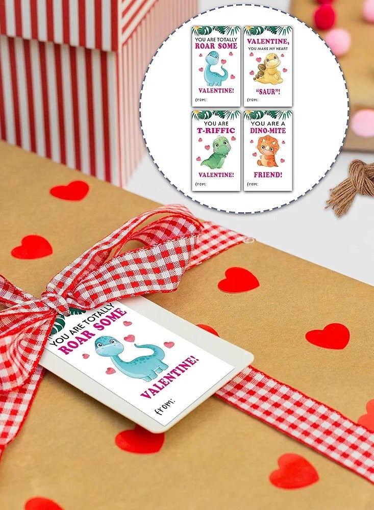 40 Pieces Valentines Day Gift Tags with String| 4 Designs of Dinosaur Valentine's Day Hang Tags for Kids | Happy Valentine's Day Tags for Valentine Gift Wrapping Decoration - Image 2