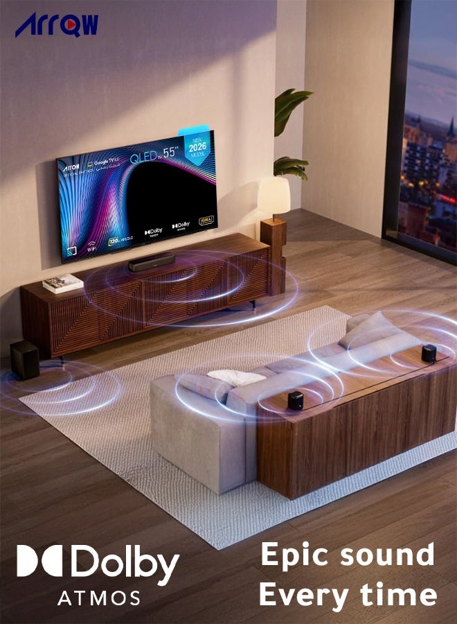 آركيو تلفزيون جوجل 55 بوصة، QLED 4K،DLG 120 هرتز، ذاكرة وصول عشوائي - 2 جيجابايت، سعة تخزين 16 جيجابايت، Dolby Vision & ATMOS، دقة 3840*2160 مع تطبيق مثبت مسبقًا (NETFLIX، Prime Video، YouTube) - Image 5