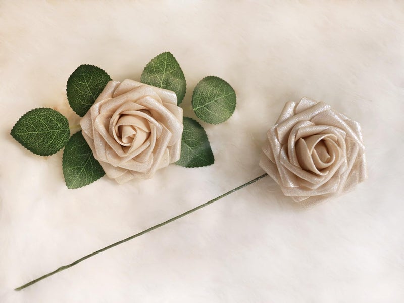 J-Rijzen J-Rijzen Artificial Flowers 50PCS Real Looking Champagne Gold Roses Fake Roses with Stem for DIY Wedding Bouquets Centerpieces Party Baby Shower Home Decorations - Image 3
