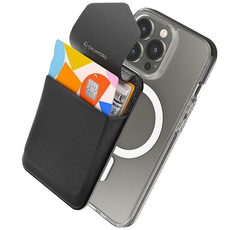 Sinjimoru Privacy Cover Magnetic Card Holder Magnetic Phone Wallet Stick on as Credit Card Holder Compatible with iPhone 16 15 14 13 12 Series MFlap Black - Image 3
