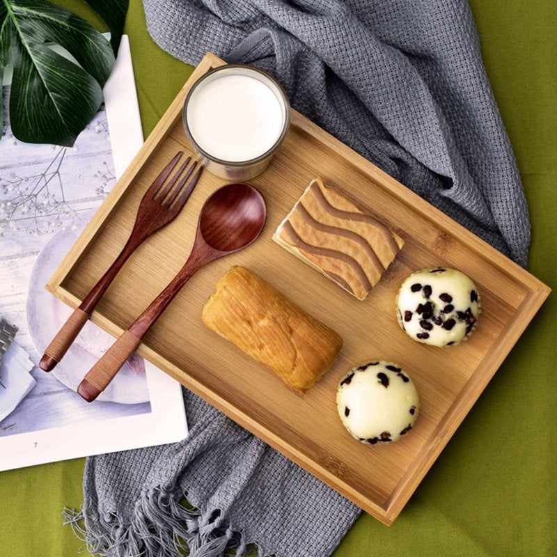 Rectangular Bamboo Serving Tray - Natural Eco-Friendly Thickened Edge Japanese Style Serving Tray for Home Office Restaurant Hotel Use - Image 3