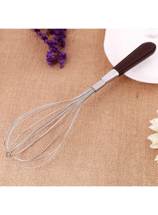 Stainless steel egg beater with leather handle - Image 1