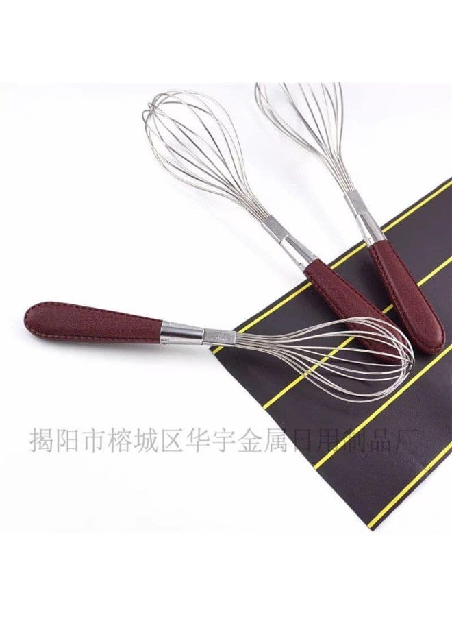 Stainless steel egg beater with leather handle - Image 2