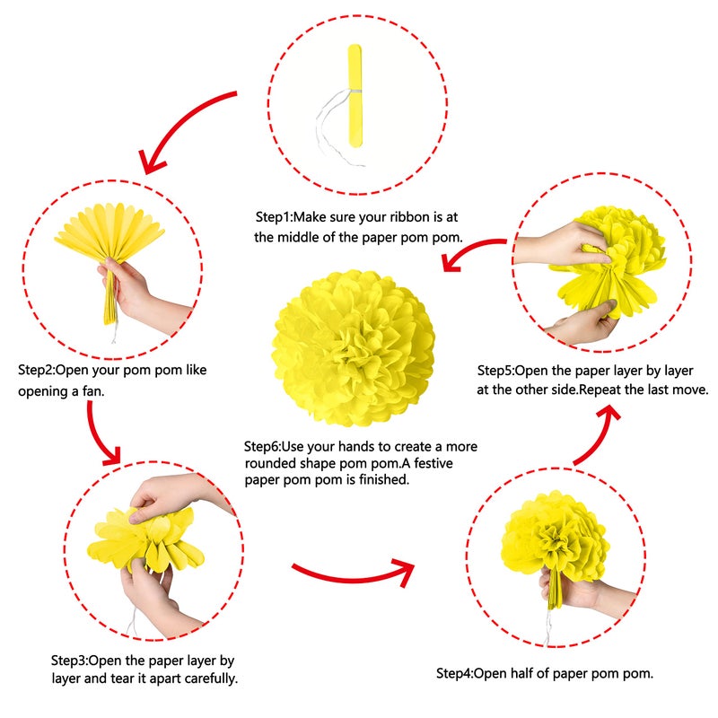 Moon Boat 35PCS Party Decorations Paper Fan Hanging Set - Birthday,Baby Shower,Lemon,Sunflower Theme Decor (Yellow) - Image 5