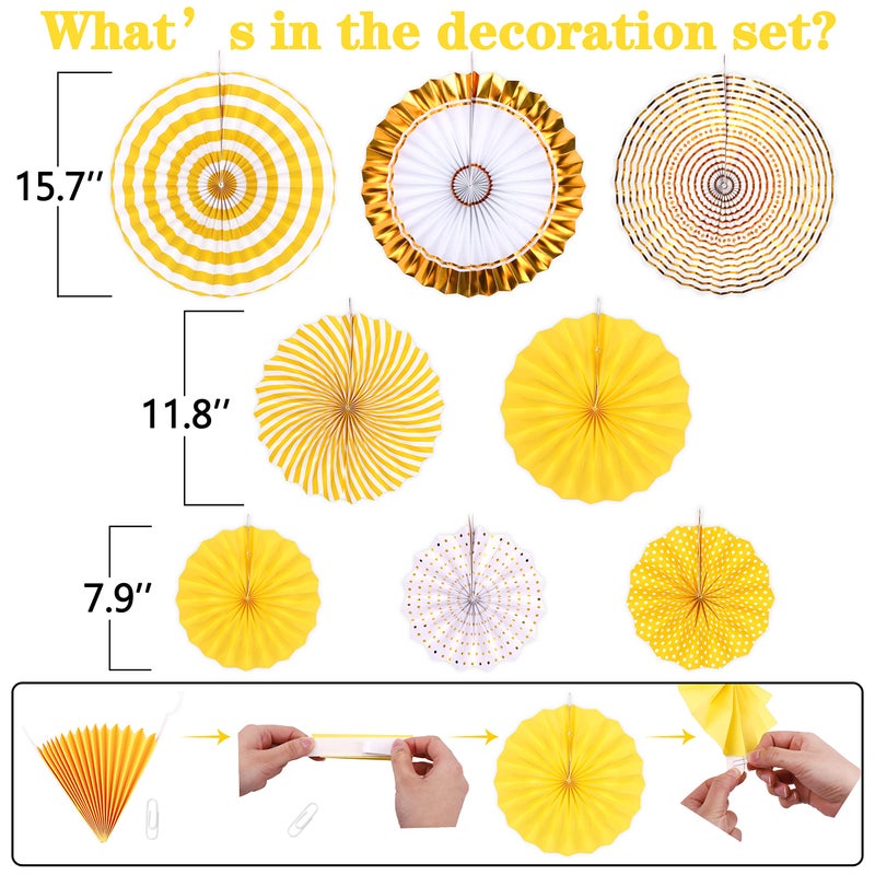 Moon Boat 35PCS Party Decorations Paper Fan Hanging Set - Birthday,Baby Shower,Lemon,Sunflower Theme Decor (Yellow) - Image 3
