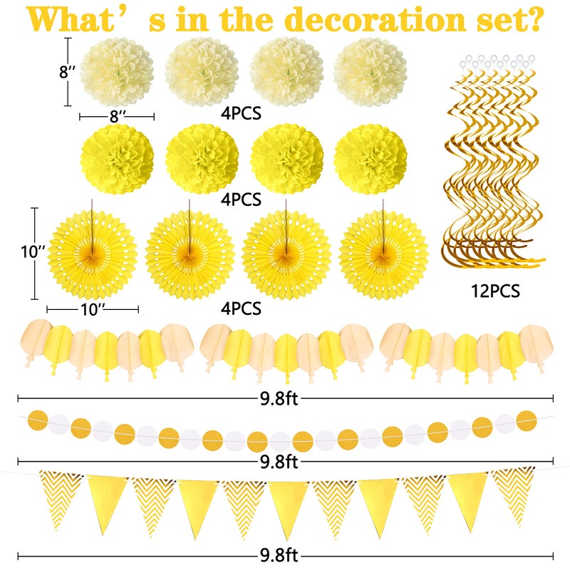 Moon Boat 35PCS Party Decorations Paper Fan Hanging Set - Birthday,Baby Shower,Lemon,Sunflower Theme Decor (Yellow) - Image 4