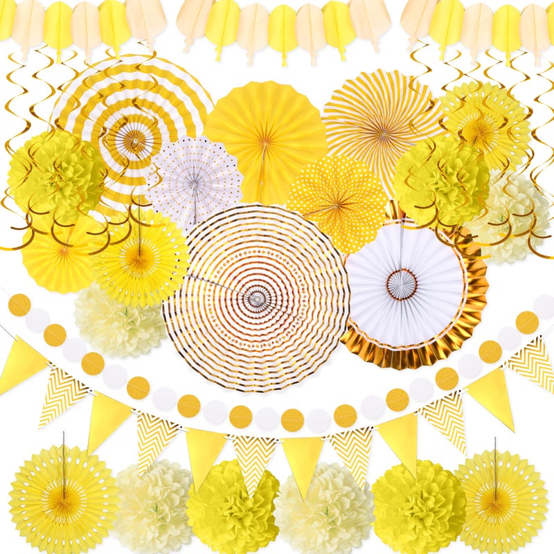 Moon Boat 35PCS Party Decorations Paper Fan Hanging Set - Birthday,Baby Shower,Lemon,Sunflower Theme Decor (Yellow) - Image 1
