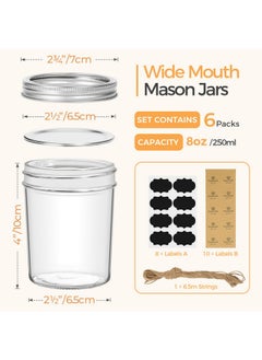 ComSaf ComSaf Small Mason Jars 8 oz - 6 Pack, Regular Mouth Mason Jar with Lids and Seal Bands, Small Glass Canning Jar for Spice, Jam, Honey, Jelly, Dessert, Shower Wedding Favors, DIY Candles Decor  - Image 2