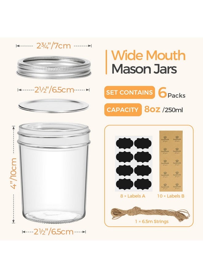 ComSaf ComSaf Small Mason Jars 8 oz - 6 Pack, Regular Mouth Mason Jar with Lids and Seal Bands, Small Glass Canning Jar for Spice, Jam, Honey, Jelly, Dessert, Shower Wedding Favors, DIY Candles Decor  - Image 2