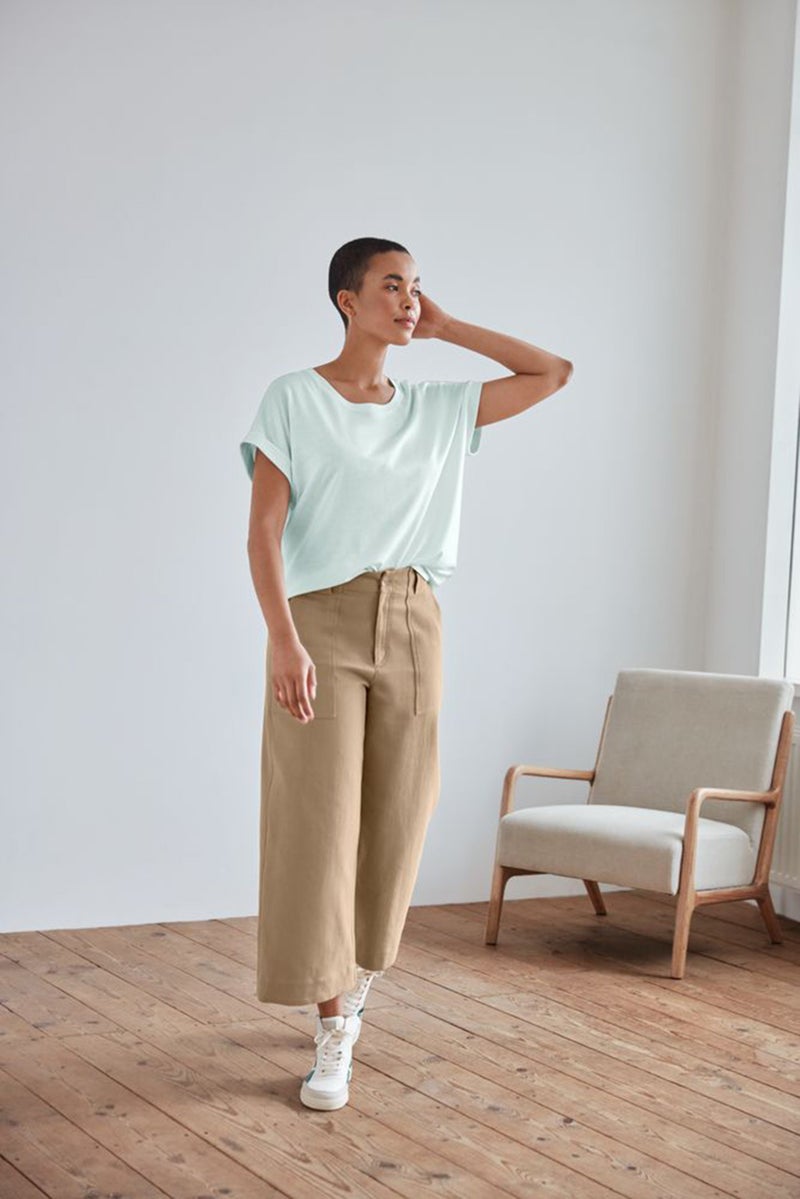 Tchibo Women Regular Fit Plain Straight Pants, Beige - Image 1