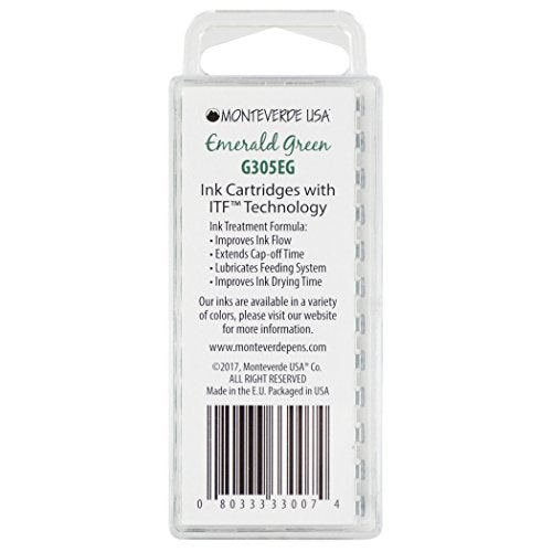 Monteverde خرطوشات حبر معيارية دولية من مونتيفيردي الولايات المتحدة - أخضر زمردي - حبر كتابة حيوي وفاخر، متوافق مع معظم أقلام الحبر السائل، علبة 12 حبة - Image 2