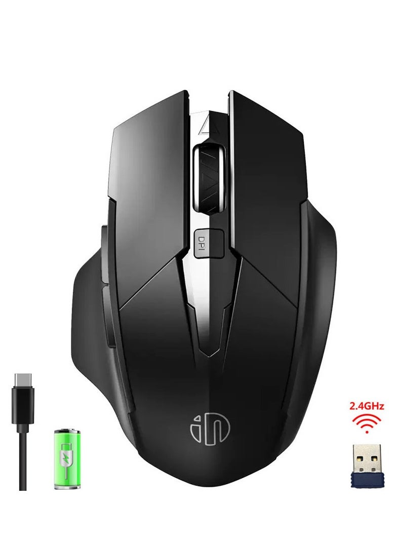 inphic - Wireless Mouse, TYPE-C Rechargeable Wireless Mouse, Silent Office And Game Mouse, 3-Speed DPI Adjustment, Ergonomic Optical Portable Mouse For Laptops Android Windows Mac OS, Black - Image 1