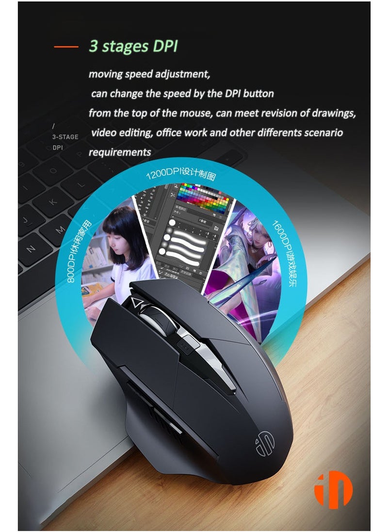 inphic - Wireless Mouse, TYPE-C Rechargeable Wireless Mouse, Silent Office And Game Mouse, 3-Speed DPI Adjustment, Ergonomic Optical Portable Mouse For Laptops Android Windows Mac OS, Black - Image 1