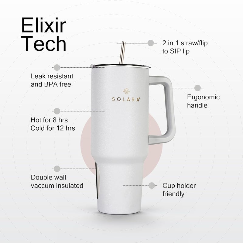 SOLARA Elixir 40oz Tumbler for Hot and Cold, 1200ml Insulated Tumbler with Lid, Stainless Steel Tumbler with Straw, Travel Tumbler, Coffee Mug for Office, Home, 1200ml, 40oz, Frosty - Image 3