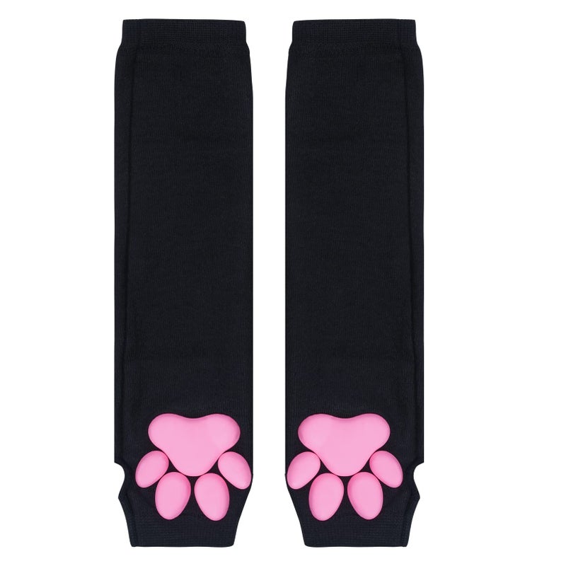 Nydotd Cat Paw Pad Mittens Gloves Kawaii Pink 3D Claw Fingerless Cute Cat Cosplay Gloves Sleeve for Girls Party (Black, Short) - Image 5