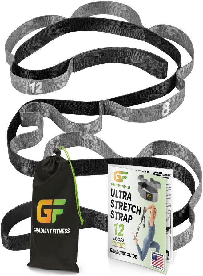 Gradient Fitness Stretching Strap for Physical Therapy, 12 Multi-Loop Stretch Strap 1" W x 8' L, Neoprene Handles, Physical Therapy Equipment, Yoga Straps for Stretching, Leg Stretcher (Black) - Image 1