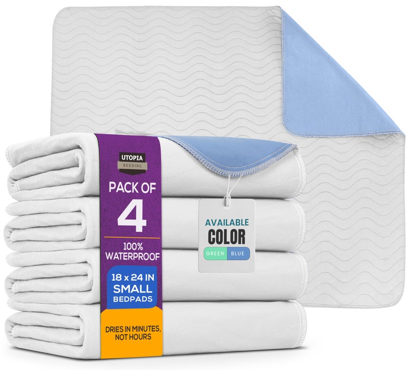 Utopia Bedding Washable Pee Pads for Dogs 18" x 24" (Pack of 4), Waterproof Incontinence Bed Pads for Adults, Elderly and Kids, Heavy Absorbency Pet Training Pads for Sofa and Couch (White, Blue) - Image 1