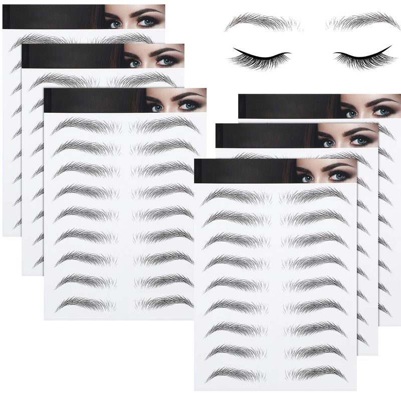 Blulu 6 Sheets 4d Hair-like Waterproof Eyebrow Tattoos Stickers Transfers Temporary Brow Tattoo Peel off Grooming Shaping Sticker in Arch Style, 66 Pairs Black(Medium Arch Eyebrow) - Image 1