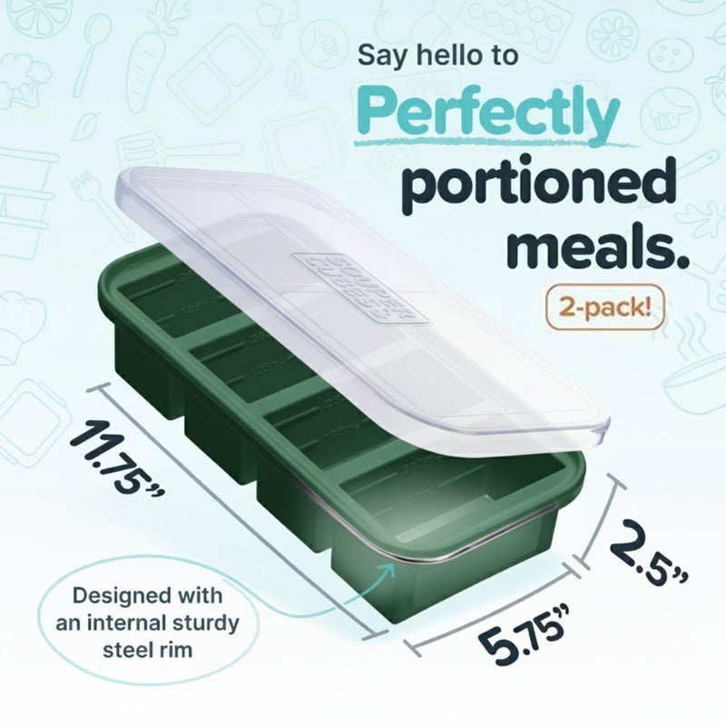 Souper Cubes 1 Cup Silicone Freezer Molds - Soup Cubes Perfect for Freezing Broth, Rice, Leftovers and More - Silicone Freezer Trays with Lids for Meal Prep - Kale - 1-Pack - Image 2