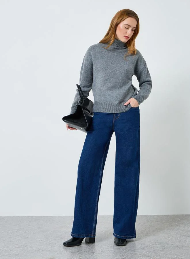 تايك تو سويتر سادة بأكمام طويلة بياقة سلحفاة