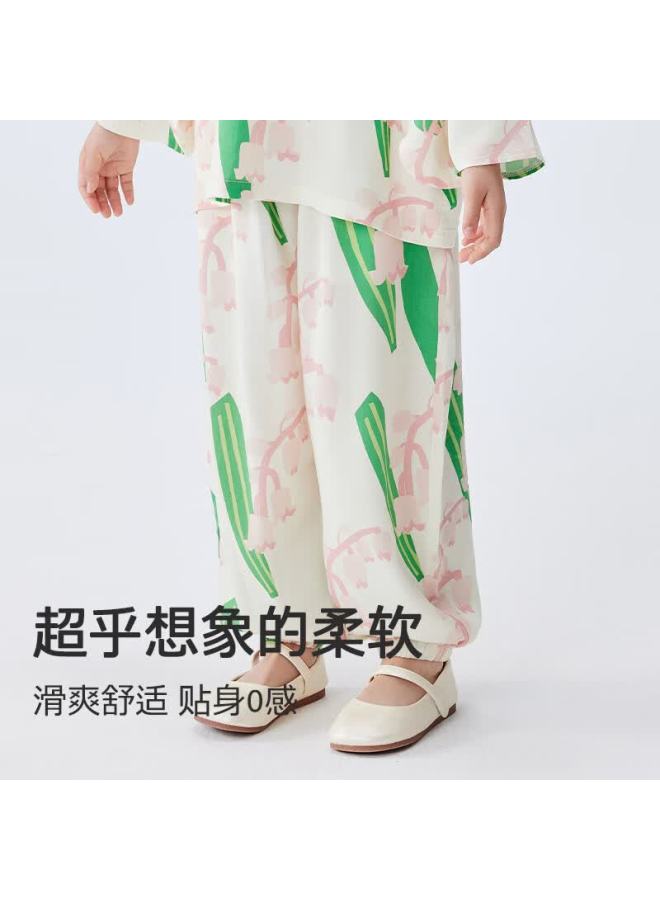 Potatokids Kids Mosquito-repellent Pants Chinese Style Boys Girls Loose Breathable Summer Home Long Pants Cassia Green 130