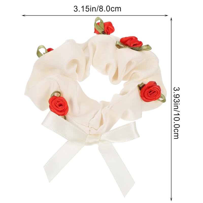 Tofficu 6 Pcs Retro Floral Hair Scrunchies White Fabric Elastic Hair Ties for Women Soft Stretchy for Daily Styling and Ponytails - Image 2