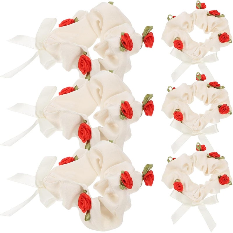 Tofficu 6 Pcs Retro Floral Hair Scrunchies White Fabric Elastic Hair Ties for Women Soft Stretchy for Daily Styling and Ponytails - Image 1