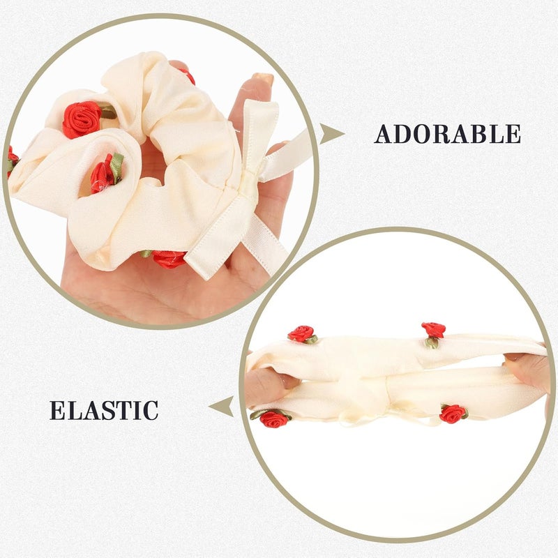 Tofficu 6 Pcs Retro Floral Hair Scrunchies White Fabric Elastic Hair Ties for Women Soft Stretchy for Daily Styling and Ponytails - Image 3