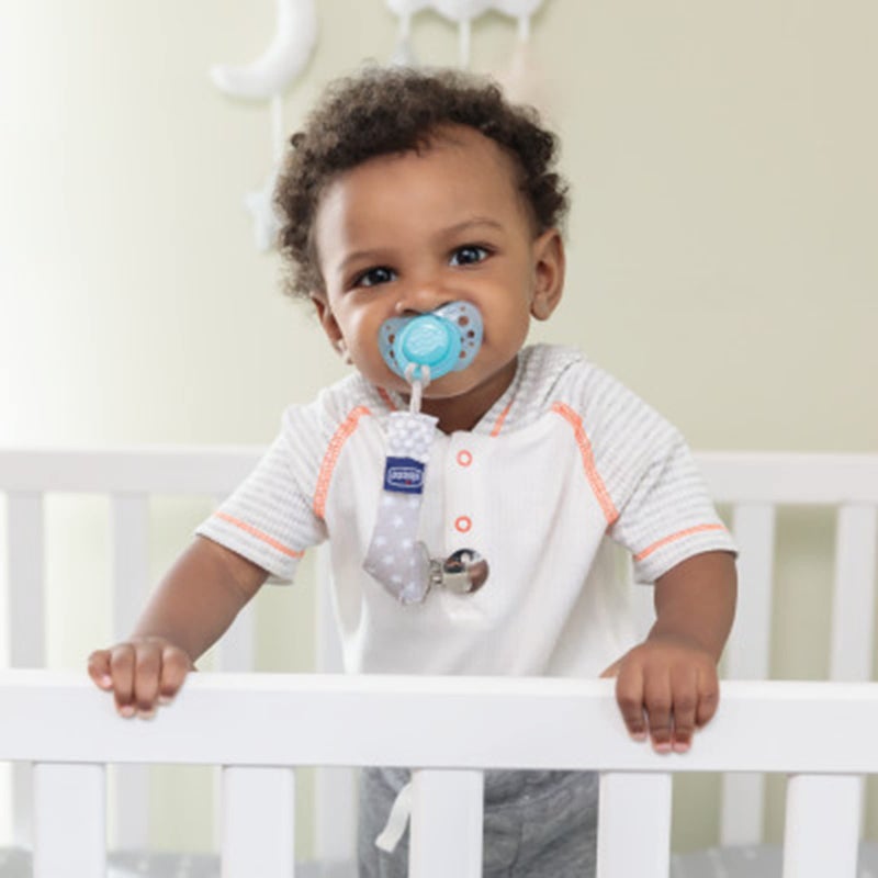 Chicco Two-in-One Pacifier Clip with Loop and Ring Attachments | Loop for Teethers and Small Toys | Ring Included for Knob-Style Pacifiers | Secure Clasp is Gentle on Clothing | Grey - Image 4