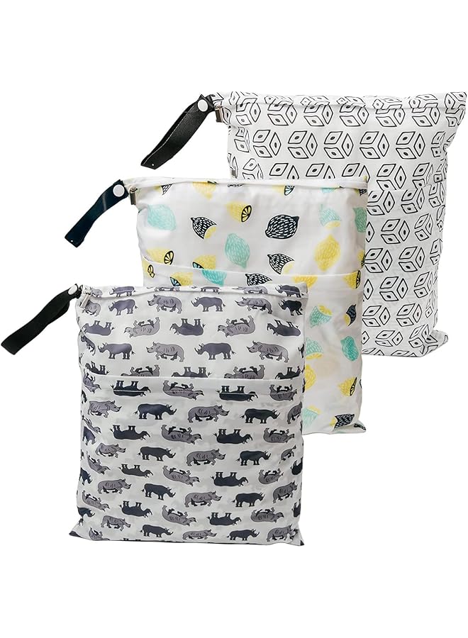 Excefore Baby Diaper Wet Dry Bag Waterproof Wet Bag 3Pcs Reusable Waterproof Wet Bag With Two Pockets For Breast Pump Parts Wet Bag For Swimsuit Waterproof Bags For Swimming - Image 2