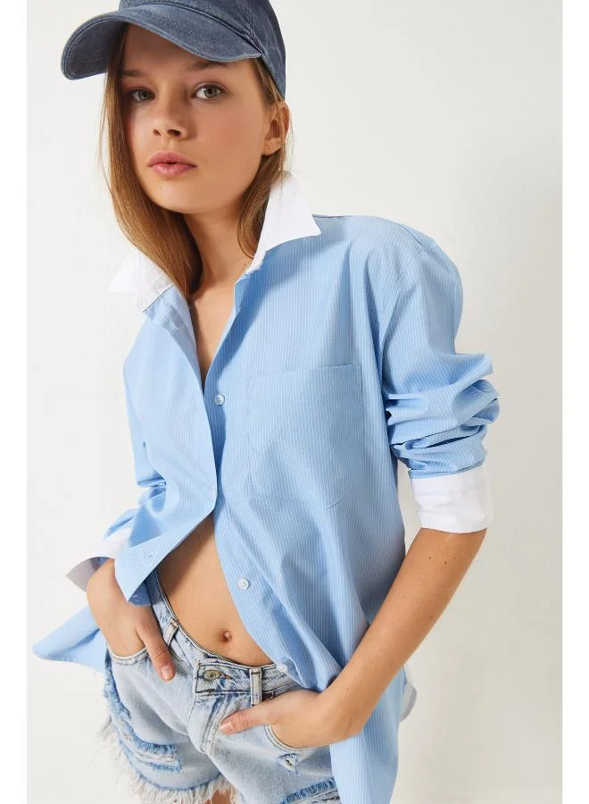 جينجر Oversize Button Up Shirt with Contrast Trim