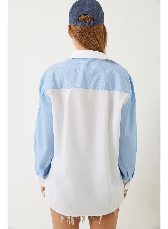 جينجر Oversize Button Up Shirt with Contrast Trim