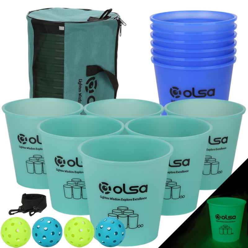 Olsa Giant Yard Pong Outdoor Games  Toss Games for Beach  Camping  Lawn and Backyard  Adults and Family (Green & Blue Glow in Dark) - Image 1