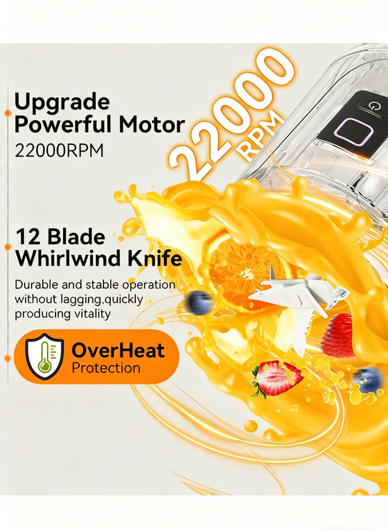 فيرود صانع عصائر الخلاط المحمول ، كسارة ثلج عصارة USB قابلة لإعادة الشحن 22000 دورة في الدقيقة ، كوب خلاط عصير مقاوم للتسرب مع شفرات من الفولاذ المقاوم للصدأ ذات 12 ورقة / مصفاة ثفل / بطارية 2400 مللي أمبير / 50 وات / أحزمة حمل ، خلاط صغير عصير شخصي للعصائر مخفوق بروتين الفاكهة الطازجة - (20 أونصة / 600 مل) - Image 2