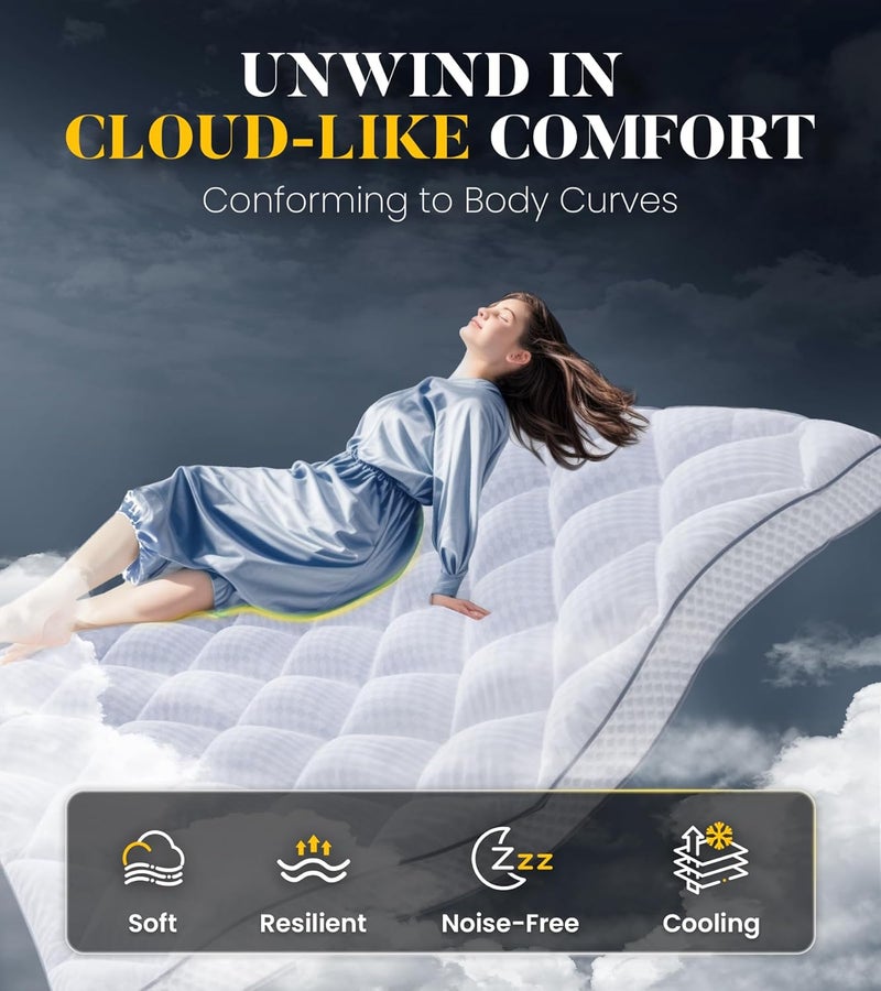 Milcabe 3 Inch Ultra-Fluffy Memory Foam Mattress Topper Full for Back Pain, Extra Soft Pillow Top Full Mattress Topper with 4X Support, Mattress Pad with Breathable Air Mesh Sides, 6-21'' Deep Pocket - Image 3