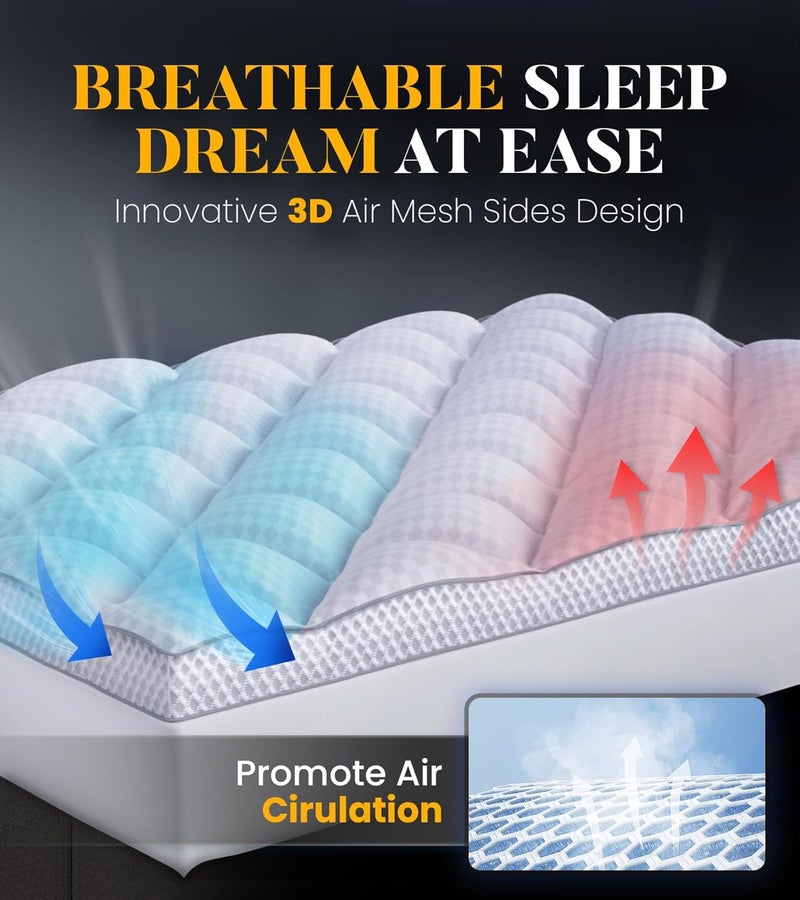 Milcabe 3 Inch Ultra-Fluffy Memory Foam Mattress Topper Full for Back Pain, Extra Soft Pillow Top Full Mattress Topper with 4X Support, Mattress Pad with Breathable Air Mesh Sides, 6-21'' Deep Pocket - Image 4