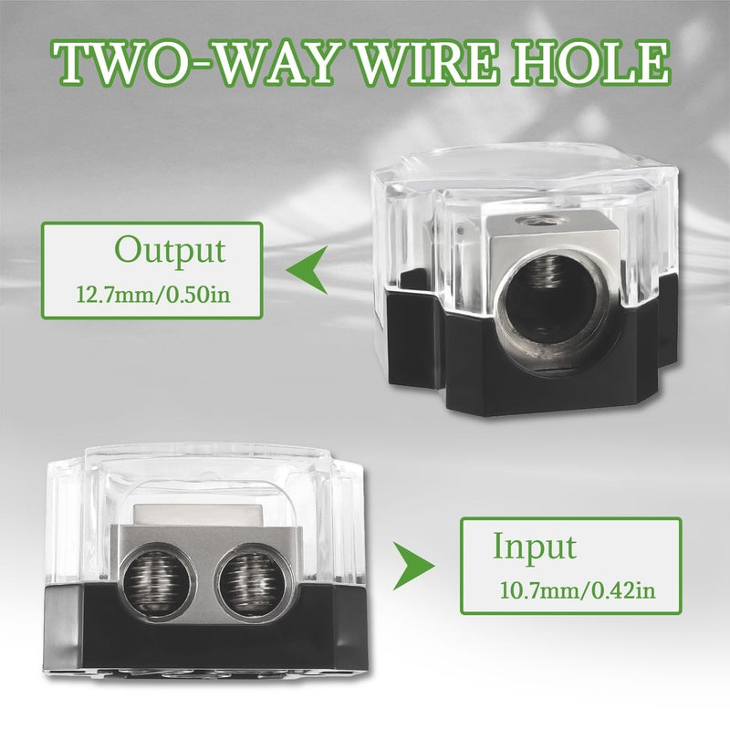 BOJACK 2 Way Power Distribution Connecting Block 1x0/2/4 Gauge Input 2x4/8 Gauge Output Power Distribution Block for Car Amplifier Audio Splitter - Image 3