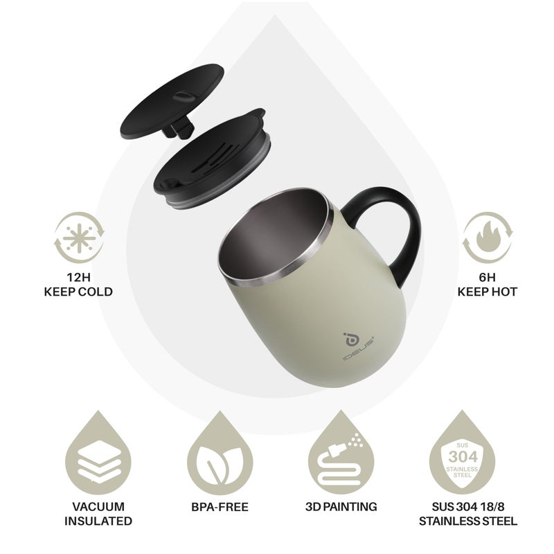 Ideus 16 oz (470 ml) Insulated Coffee Mug with Handle and Lid, Double Wall Stainless Steel Vacuum Thermal Coffee Mug, Travel Coffee Cup Thermal Cup for Home and Office (Celadon) - Image 2