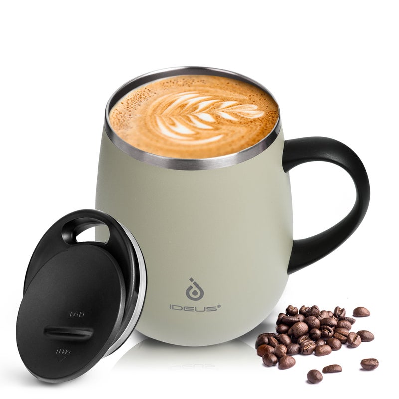Ideus 16 oz (470 ml) Insulated Coffee Mug with Handle and Lid, Double Wall Stainless Steel Vacuum Thermal Coffee Mug, Travel Coffee Cup Thermal Cup for Home and Office (Celadon) - Image 1