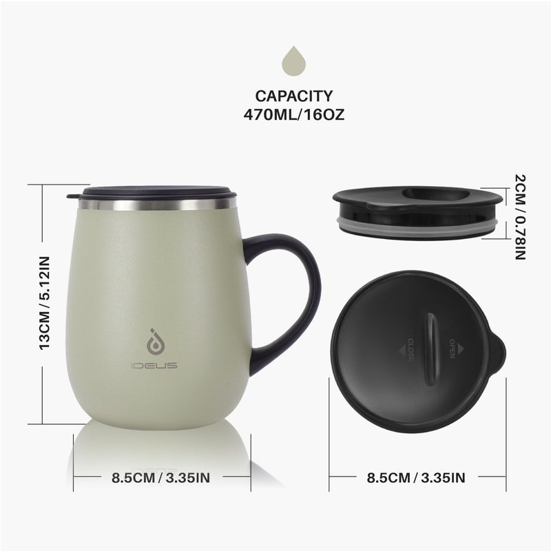 Ideus 16 oz (470 ml) Insulated Coffee Mug with Handle and Lid, Double Wall Stainless Steel Vacuum Thermal Coffee Mug, Travel Coffee Cup Thermal Cup for Home and Office (Celadon) - Image 5