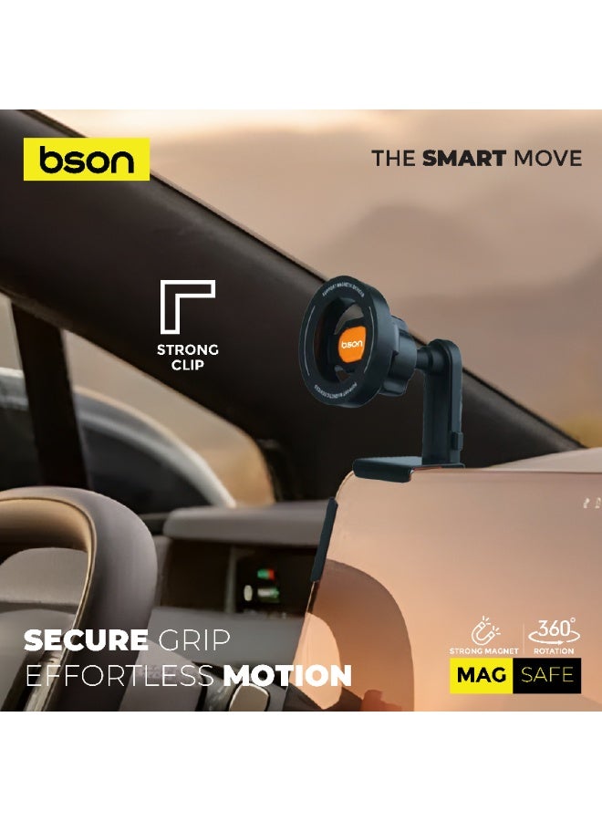 BSON Magnetic Car Phone Holder, Mag-Safe Air Vent Mount with 360° Rotation, Adjustable Hook Clip, Strong Magnetic Grip, Universal Phone Mount, Secure Hands Free Driving Stand - Image 3