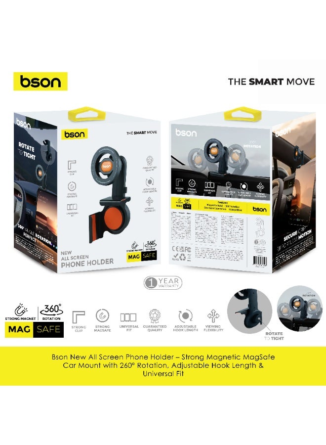 BSON Magnetic Car Phone Holder, Mag-Safe Air Vent Mount with 360° Rotation, Adjustable Hook Clip, Strong Magnetic Grip, Universal Phone Mount, Secure Hands Free Driving Stand - Image 2