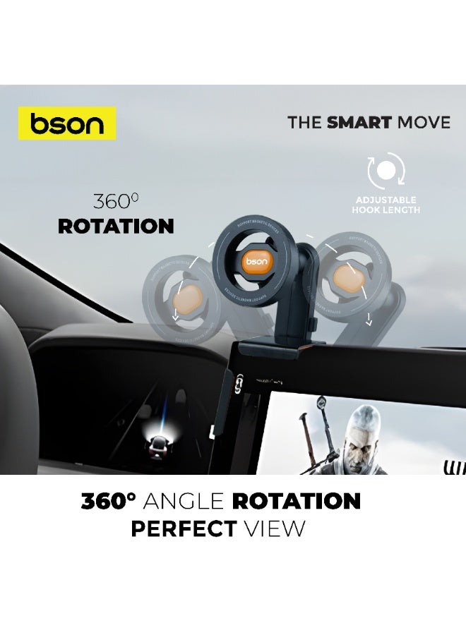 BSON Magnetic Car Phone Holder, Mag-Safe Air Vent Mount with 360° Rotation, Adjustable Hook Clip, Strong Magnetic Grip, Universal Phone Mount, Secure Hands Free Driving Stand - Image 4