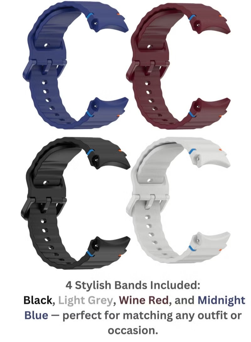 keloray 4 Pack Silicone Watch Bands Compatible with Galaxy Watch 7 6 5 4 FE and Classic Models 20mm Soft Sport Strap for Men and Women Black Grey Blue Red - Image 2